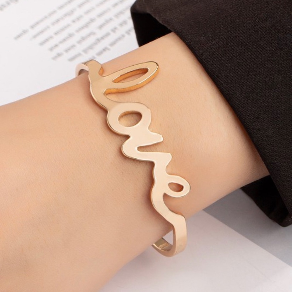Gold love message open cuff fashion bracelet